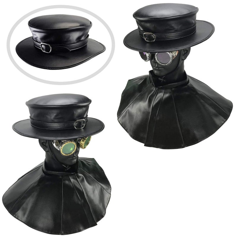 Absolute Vibe Steampunk Plague Doctor Halloween Costume PU Leather Black Wide Brim Magician Dress Up Party Hat (L) - Image 3